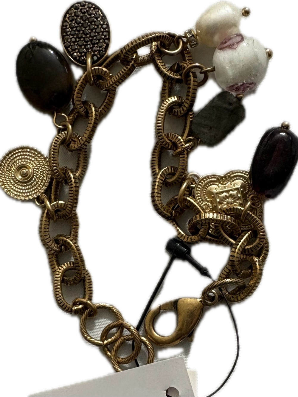 Chico's Gold-Tone Chain Bracelet with White Pearls Accents 7”